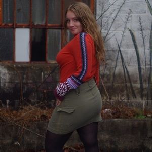 Green Denim Mini Skirt